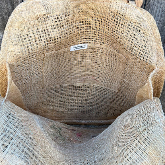 Philippine Floral Raffia Purse Embroidered Wooden Handle Handmade‎ - Picture 6 of 8